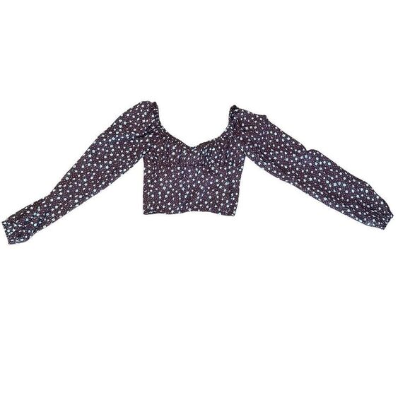 NWT L.A. Hearts-PacSun Cold Shoulder Floral Crop Top Brown/White Size Small - Picture 11 of 11